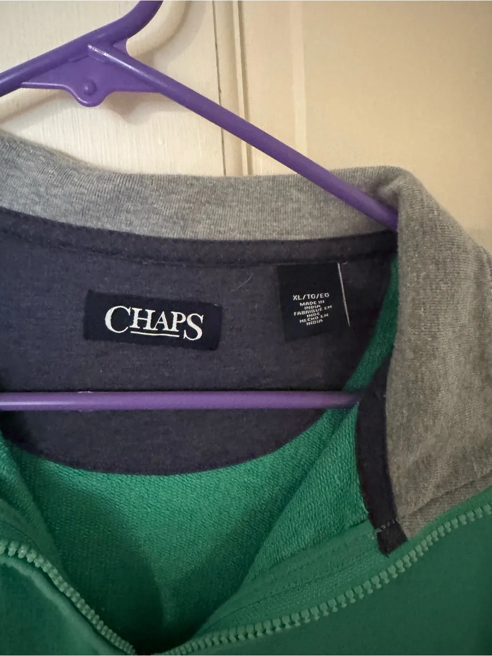 Chaps Men's Teal Green Quarter-Zip Sweater with Gray Trim